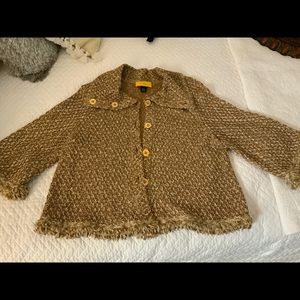 ST JOHN GOLD SWEATER JACKET with fringe